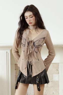 Fairy Grunge Butterfly Open Front Top - Retro Y2K Fashion Statement Piece