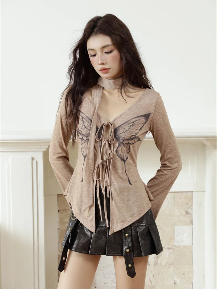 Fairy Grunge Butterfly Open Front Top - Retro Y2K Fashion Statement Piece