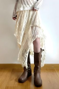 Fairy Grunge Lace Midi Skirt - Retro Y2K Fashion, 90s Style, Perfect for Y2K Outfits