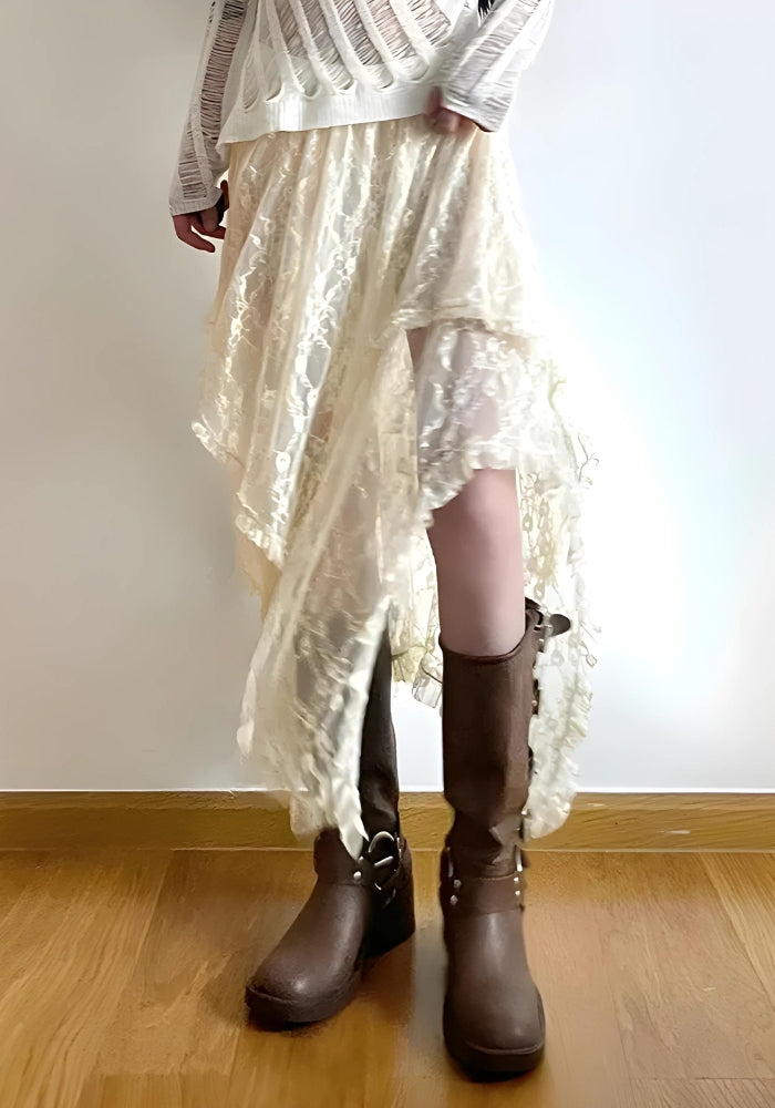 Fairy Grunge Lace Midi Skirt - Retro Y2K Fashion, 90s Style, Perfect for Y2K Outfits