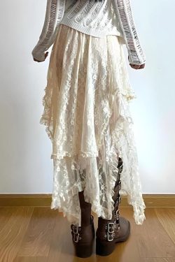 Fairy Grunge Lace Midi Skirt - Retro Y2K Fashion, 90s Style, Perfect for Y2K Outfits