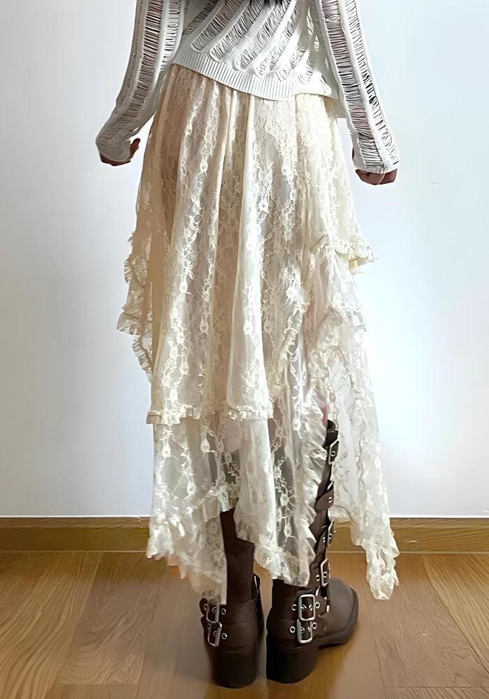 Fairy Grunge Lace Midi Skirt - Retro Y2K Fashion, 90s Style, Perfect for Y2K Outfits