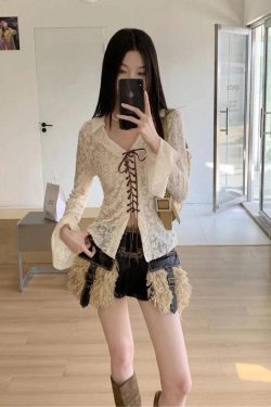 Fairy Grunge Transparent Lace Top - Retro Y2K Fashion, 90s Style, Perfect for Y2K Outfits