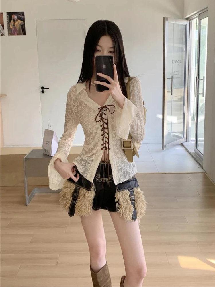 Fairy Grunge Transparent Lace Top - Retro Y2K Fashion, 90s Style, Perfect for Y2K Outfits