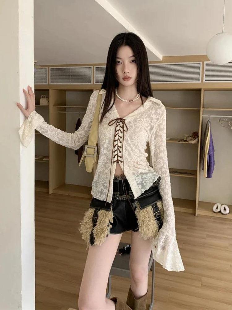 Fairy Grunge Transparent Lace Top - Retro Y2K Fashion, 90s Style, Perfect for Y2K Outfits