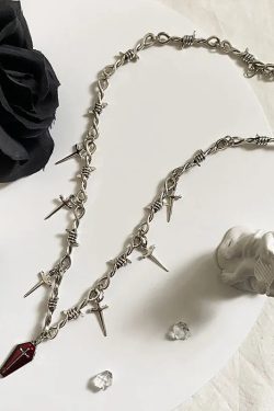 Gothic Coffin & Swords Necklace - Retro Y2K Grunge Fashion Accessory