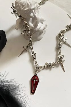 Gothic Coffin & Swords Necklace - Retro Y2K Grunge Fashion Accessory