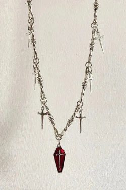 Gothic Coffin & Swords Necklace - Retro Y2K Grunge Fashion Accessory