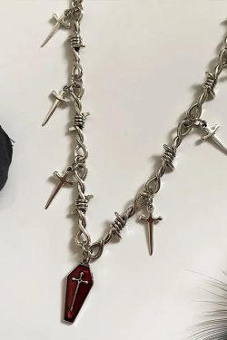 Gothic Coffin & Swords Necklace - Retro Y2K Grunge Fashion Accessory