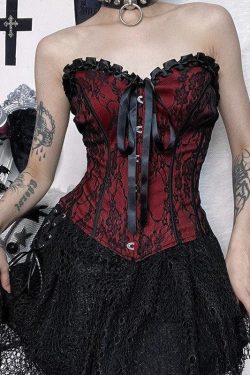 Gothic Ribbon Corset Top - Y2K Grunge Fashion, Retro Style 90s Outfit