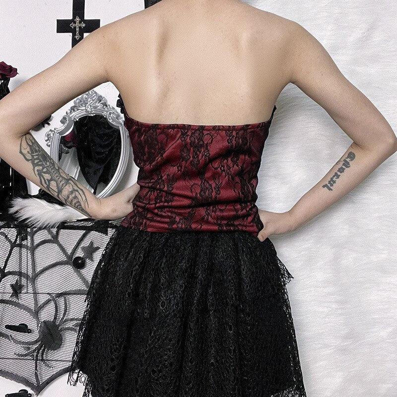 Gothic Ribbon Corset Top - Y2K Grunge Fashion, Retro Style 90s Outfit