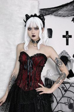 Gothic Ribbon Corset Top - Y2K Grunge Fashion, Retro Style 90s Outfit