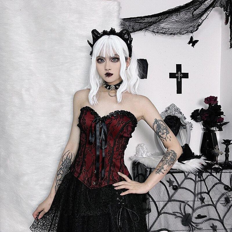 Gothic Ribbon Corset Top - Y2K Grunge Fashion, Retro Style 90s Outfit