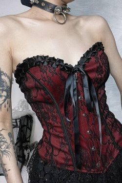 Gothic Ribbon Corset Top - Y2K Grunge Fashion, Retro Style 90s Outfit