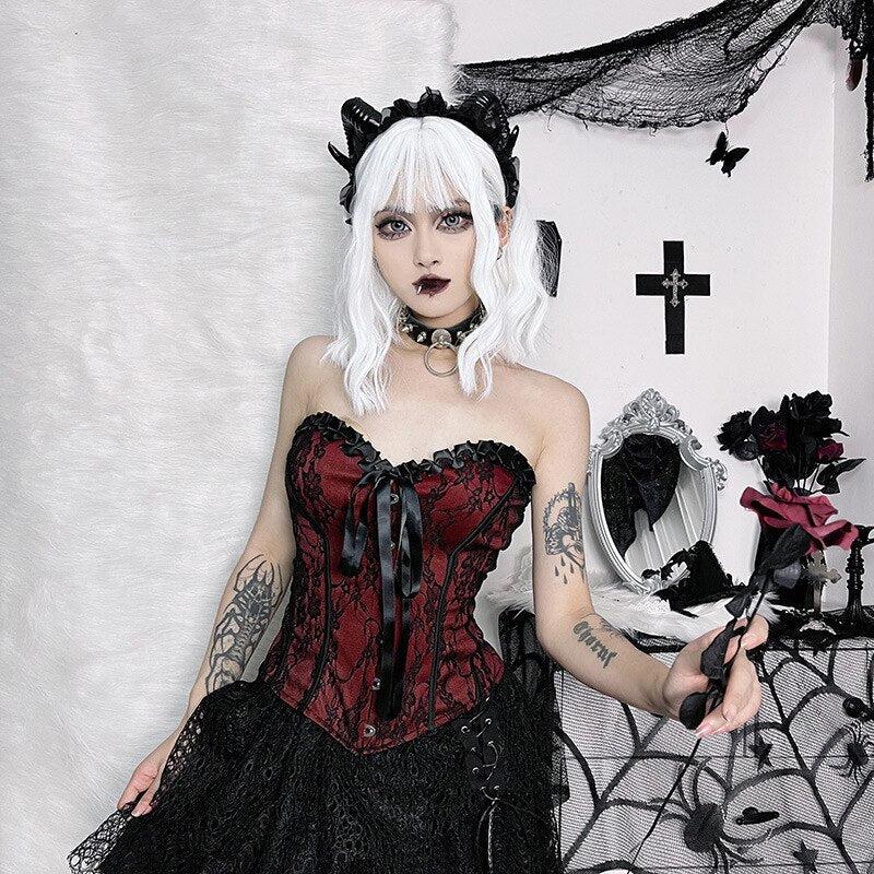 Gothic Ribbon Corset Top - Y2K Grunge Fashion, Retro Style 90s Outfit