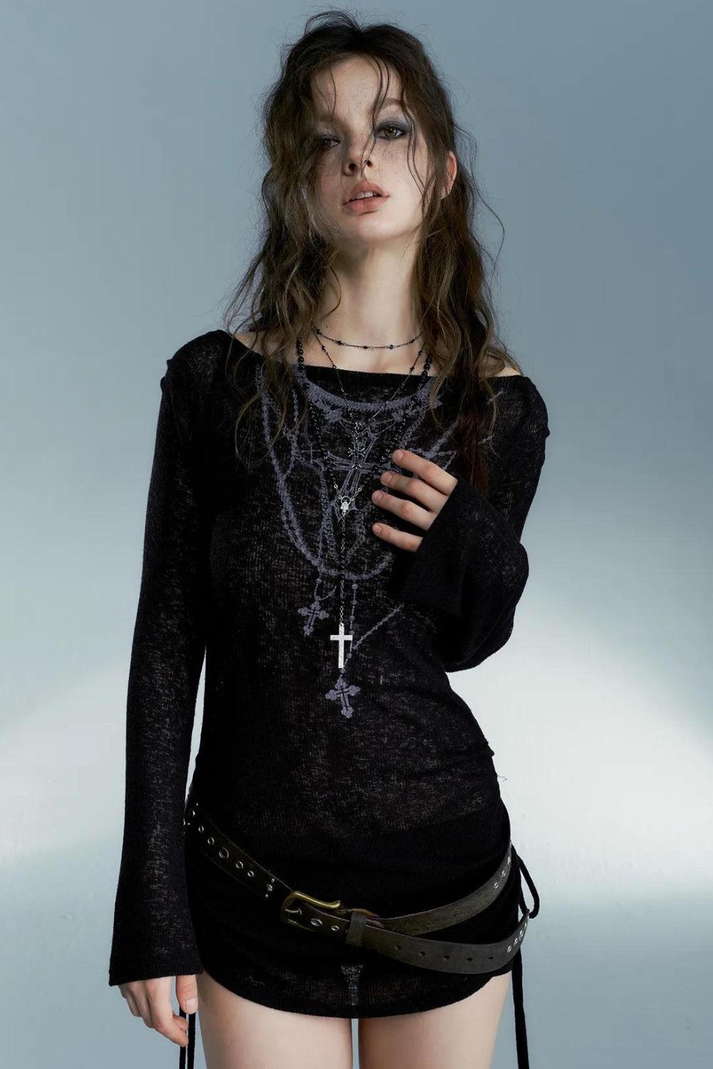 Grunge Cross Necklace Top - Retro Y2K Fashion Statement