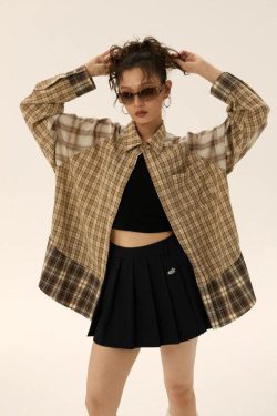 Grunge Multi Pattern Plaid Shirt - Retro Y2K Fashion, 90s Style, Perfect for Y2K Outfits