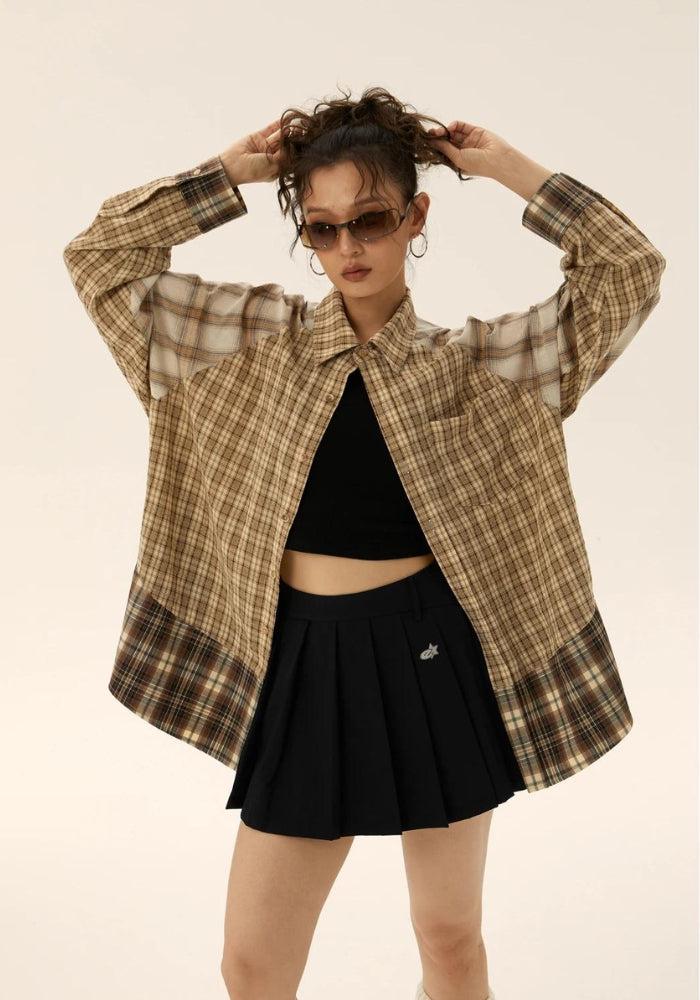 Grunge Multi Pattern Plaid Shirt - Retro Y2K Fashion, 90s Style, Perfect for Y2K Outfits