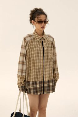 Grunge Multi Pattern Plaid Shirt - Retro Y2K Fashion, 90s Style, Perfect for Y2K Outfits