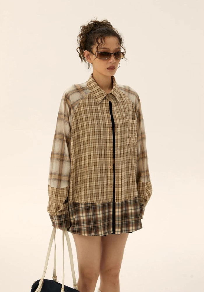 Grunge Multi Pattern Plaid Shirt - Retro Y2K Fashion, 90s Style, Perfect for Y2K Outfits
