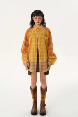 Grunge Multi Pattern Plaid Shirt - Retro Y2K Fashion, 90s Style, Perfect for Y2K Outfits