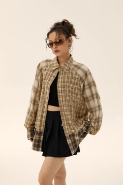 Grunge Multi Pattern Plaid Shirt - Retro Y2K Fashion, 90s Style, Perfect for Y2K Outfits