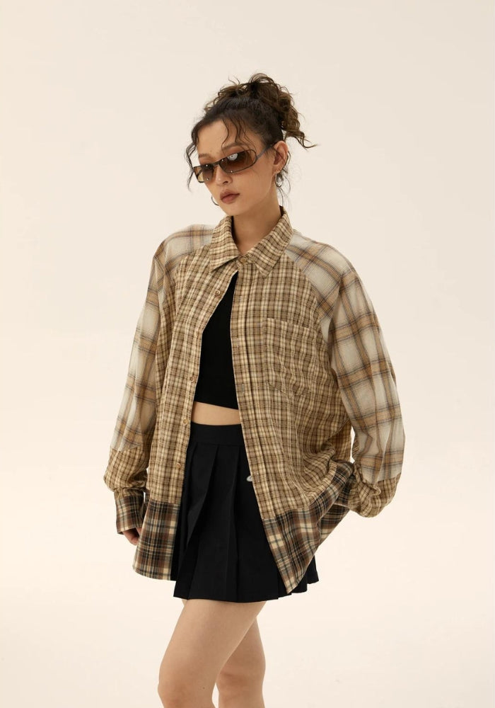 Grunge Multi Pattern Plaid Shirt - Retro Y2K Fashion, 90s Style, Perfect for Y2K Outfits
