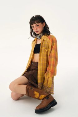 Grunge Multi Pattern Plaid Shirt - Retro Y2K Fashion, 90s Style, Perfect for Y2K Outfits
