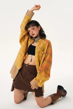 Grunge Multi Pattern Plaid Shirt - Retro Y2K Fashion, 90s Style, Perfect for Y2K Outfits