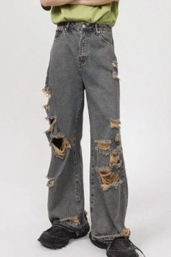 Grunge Ripped Straight Leg Y2K Jeans - Retro 90s Fashion Outfit