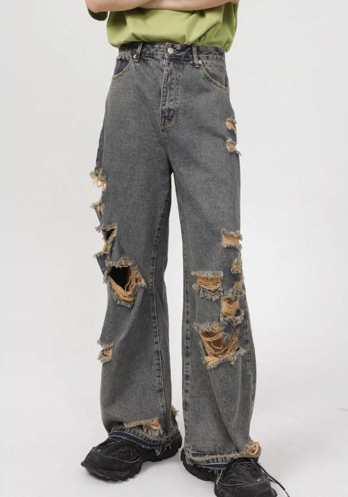 Grunge Ripped Straight Leg Y2K Jeans - Retro 90s Fashion Outfit