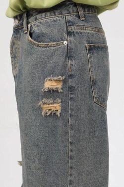 Grunge Ripped Straight Leg Y2K Jeans - Retro 90s Fashion Outfit
