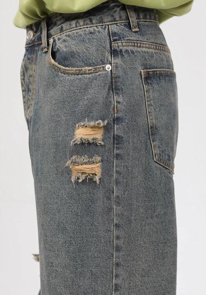 Grunge Ripped Straight Leg Y2K Jeans - Retro 90s Fashion Outfit