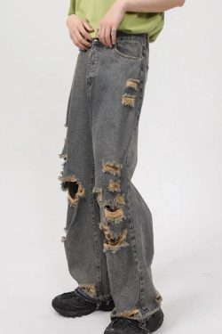 Grunge Ripped Straight Leg Y2K Jeans - Retro 90s Fashion Outfit