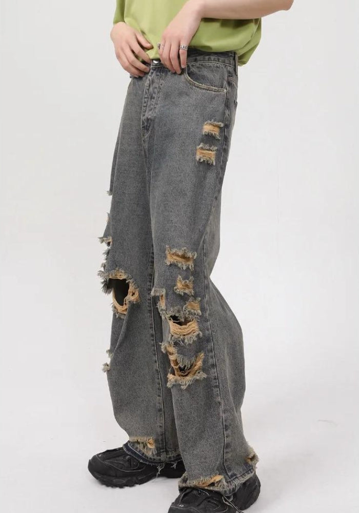 Grunge Ripped Straight Leg Y2K Jeans - Retro 90s Fashion Outfit