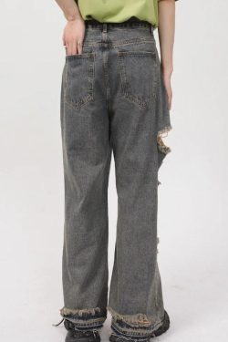 Grunge Ripped Straight Leg Y2K Jeans - Retro 90s Fashion Outfit