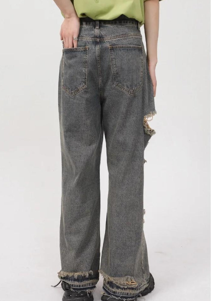 Grunge Ripped Straight Leg Y2K Jeans - Retro 90s Fashion Outfit