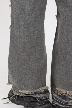 Grunge Ripped Straight Leg Y2K Jeans - Retro 90s Fashion Outfit