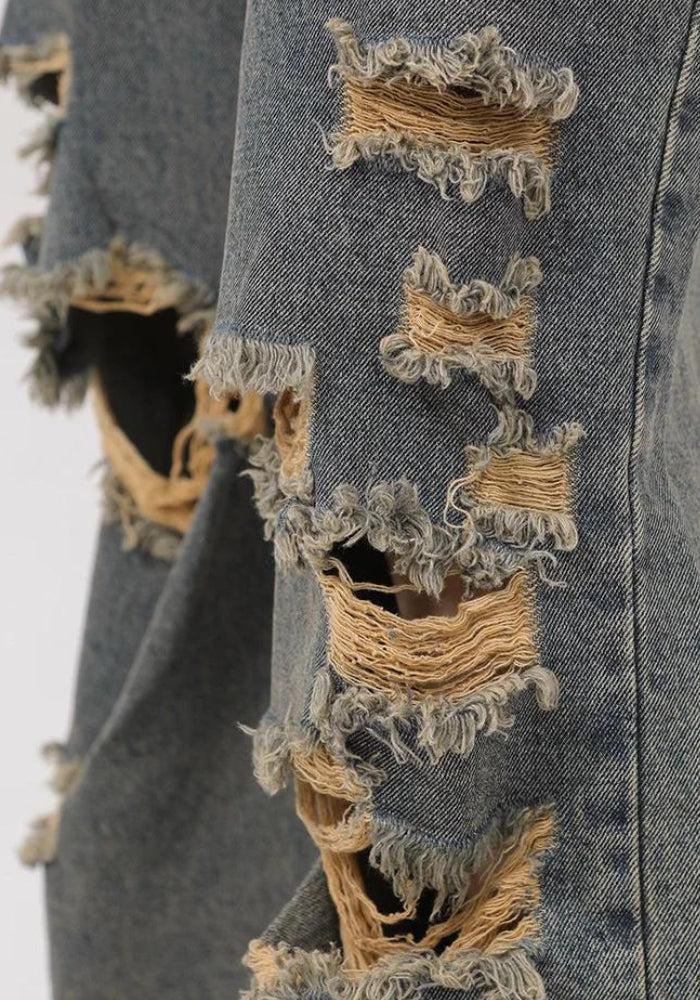 Grunge Ripped Straight Leg Y2K Jeans - Retro 90s Fashion Outfit