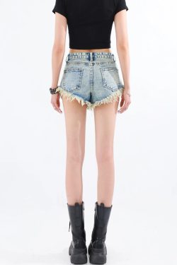 Grunge Tasseled Denim Shorts - Retro Y2K Summer Fashion, 90s Style Outfits