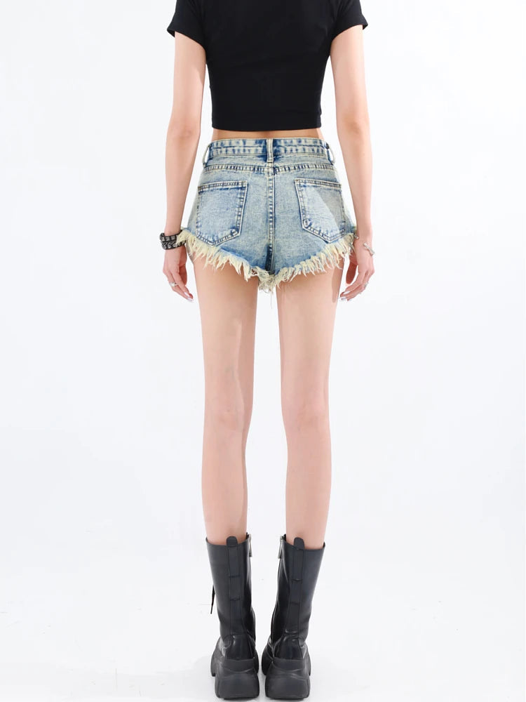 Grunge Tasseled Denim Shorts - Retro Y2K Summer Fashion, 90s Style Outfits