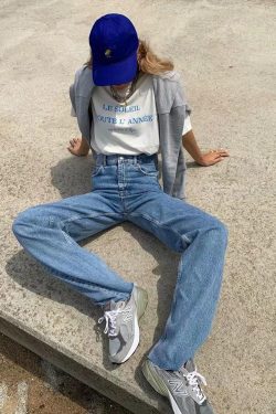 High Waist Retro Washed Y2K Jeans - Perfect for 90s and Y2K Fashion Outfits