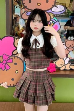 Kawaii Plaid Two Piece Set - Y2K Summer Outfits, 90s Fashion, Retro Style