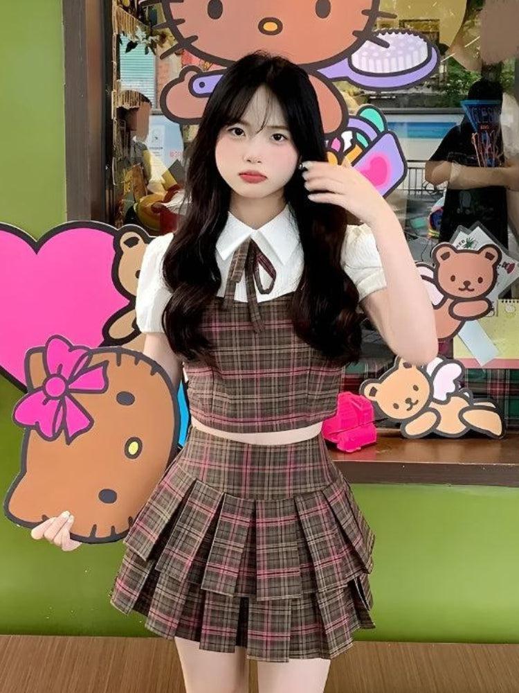 Kawaii Plaid Two Piece Set - Y2K Summer Outfits, 90s Fashion, Retro Style