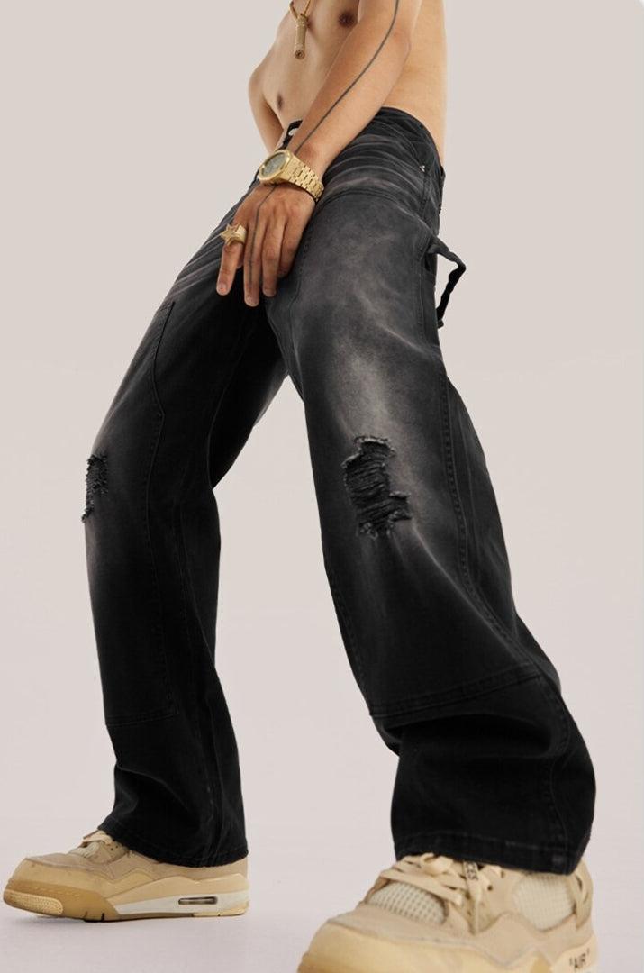 Mid Rise Washed Distressed Y2K Jeans - Retro 90s Grunge Style