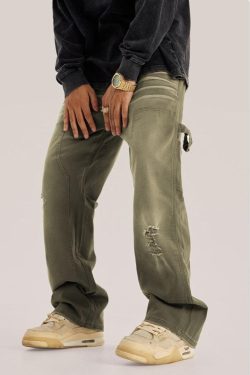 Mid Rise Washed Distressed Y2K Jeans - Retro 90s Grunge Style