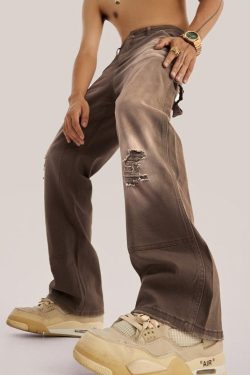 Mid Rise Washed Distressed Y2K Jeans - Retro 90s Grunge Style