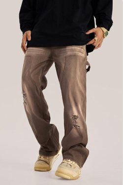 Mid Rise Washed Distressed Y2K Jeans - Retro 90s Grunge Style