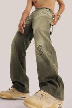 Mid Rise Washed Distressed Y2K Jeans - Retro 90s Grunge Style
