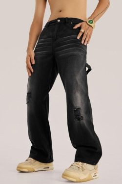 Mid Rise Washed Distressed Y2K Jeans - Retro 90s Grunge Style